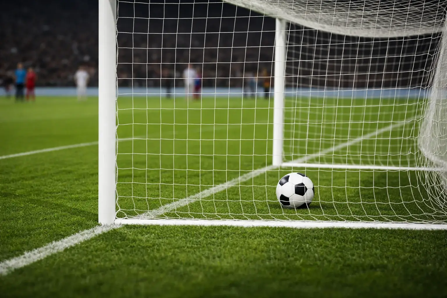 Bal&oacute;n de f&uacute;tbol entrando en la red de la porter&iacute;a