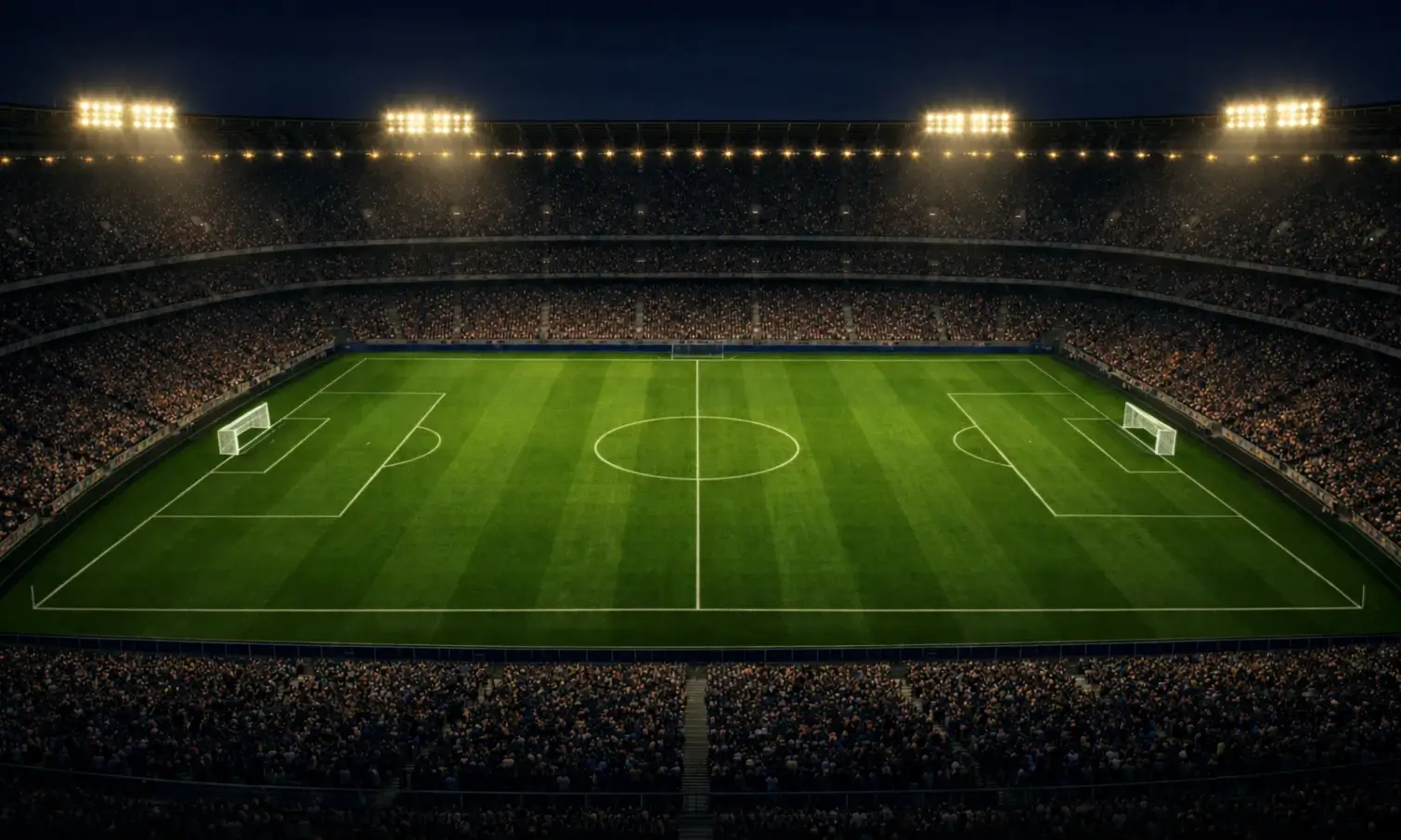 Partido de fútbol en un estadio lleno de aficionados