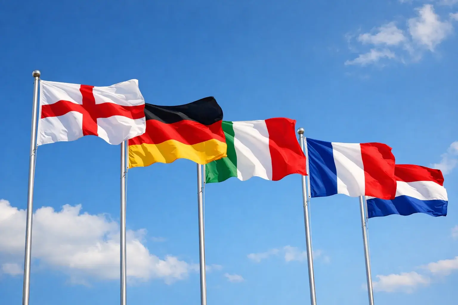 Banderas de pa&iacute;ses europeos con tradici&oacute;n futbol&iacute;stica